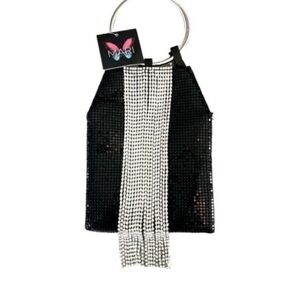 NEW Black Evening Bag Rhinestone Fringe Mini Convertible Cocktail Purse